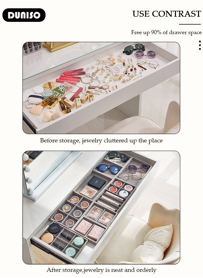 DUNISO Stackable Jewelry Trays Organizer, Closet Drawer Accessories Tray Set of 6 Drawer Organizer for Earring, Ring, Gadgets & Cosmetics, Display Organizer Necklace Storage Showcase Bracelet Removable Tray  - Image 3