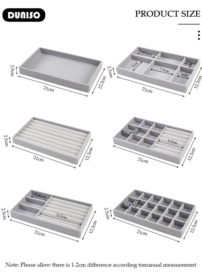 DUNISO Stackable Jewelry Trays Organizer, Closet Drawer Accessories Tray Set of 6 Drawer Organizer for Earring, Ring, Gadgets & Cosmetics, Display Organizer Necklace Storage Showcase Bracelet Removable Tray  - Image 4