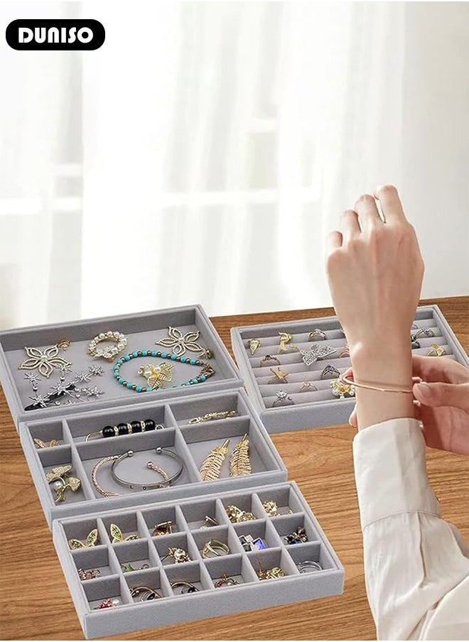 DUNISO Stackable Jewelry Trays Organizer, Closet Drawer Accessories Tray Set of 6 Drawer Organizer for Earring, Ring, Gadgets & Cosmetics, Display Organizer Necklace Storage Showcase Bracelet Removable Tray  - Image 5