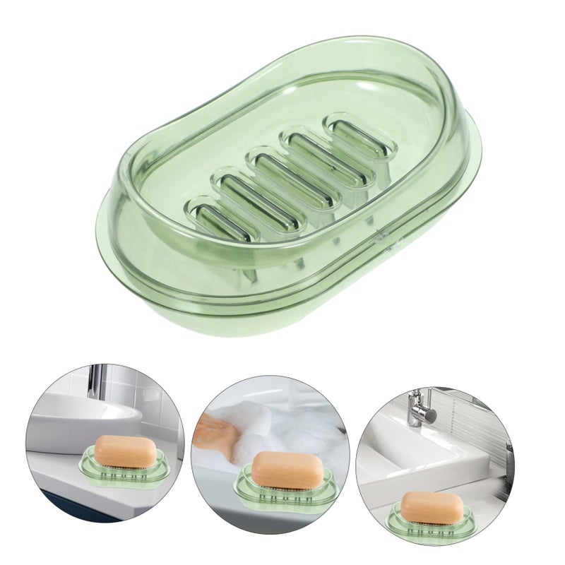 Transparent Double Layer Soap Dish Self Draining Holder for Bathroom Kitchen - Image 4