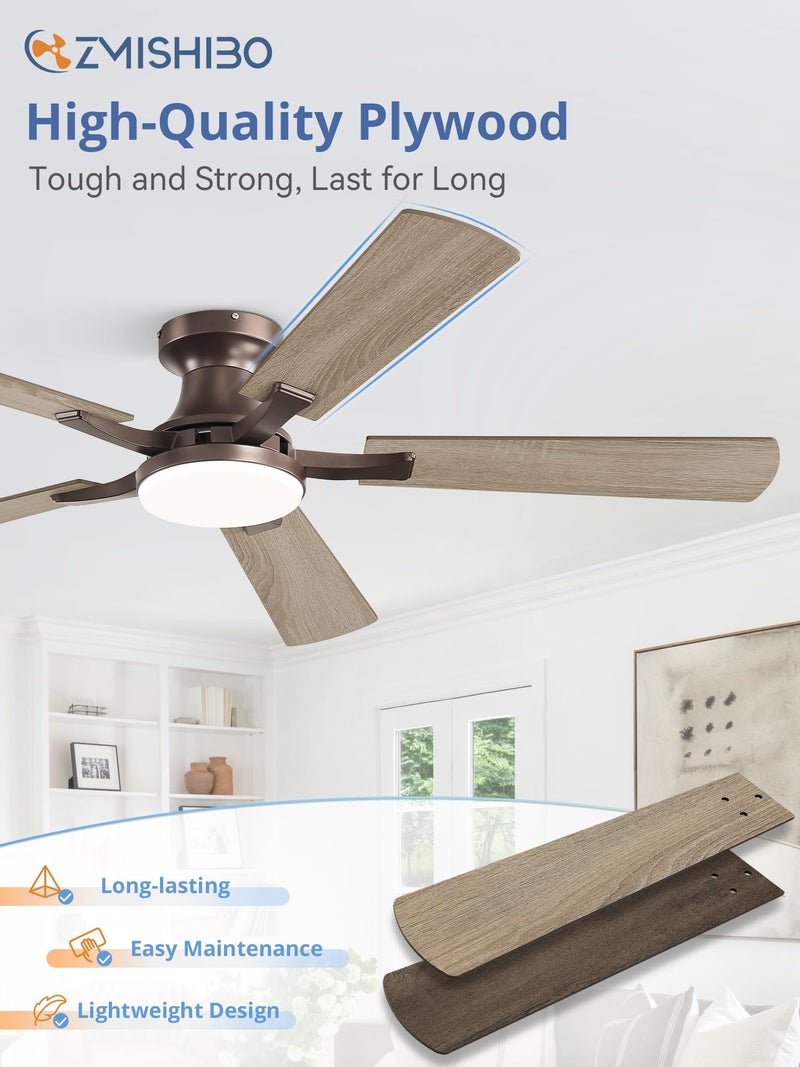 ZMISHIBO 52 Inch Ceiling Fan with Light, App&Remote Control, Flush Mount Low Profile, Dimmable 20W LED Light, Quiet Reversible Motor for Bedroom, Living Room, Apartment, Brown - Image 5