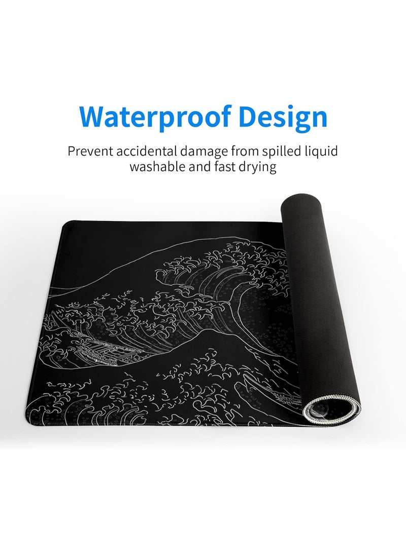 Brecoy Japanese Sea Wave Large Gaming Mouse Pad – Extended 31.5 × 11.8 Inch Desk Mat, Anime Black Kanagawa Design, 3mm Thick Non-Slip Rubber Base, Smooth Surface for Gaming & Office Work - Image 4