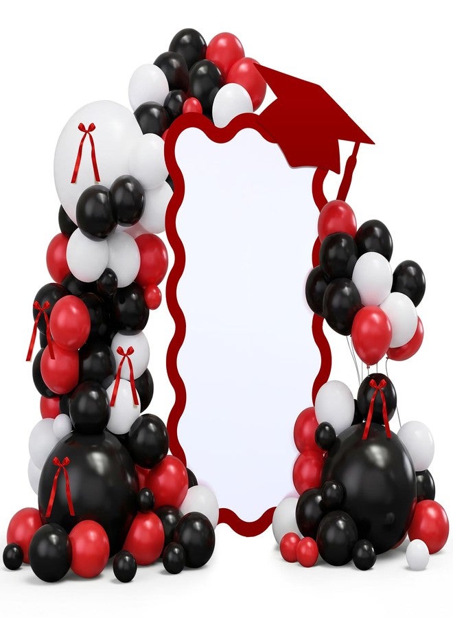 Silipull Black Red Graduation Party Decorations - 5ft Scalloped Cardboard Class of 2026 Graduation Cap Cardboard Cutout and 134pcs Metallic Black and Red Balloons with Different Size for Grad Party - Image 1