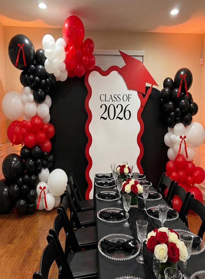 Silipull Black Red Graduation Party Decorations - 5ft Scalloped Cardboard Class of 2026 Graduation Cap Cardboard Cutout and 134pcs Metallic Black and Red Balloons with Different Size for Grad Party - Image 2