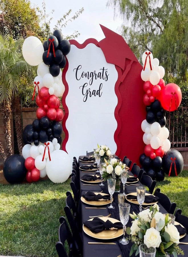 Silipull Black Red Graduation Party Decorations - 5ft Scalloped Cardboard Class of 2026 Graduation Cap Cardboard Cutout and 134pcs Metallic Black and Red Balloons with Different Size for Grad Party - Image 4