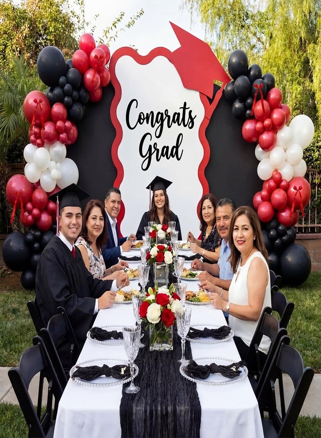 Silipull Black Red Graduation Party Decorations - 5ft Scalloped Cardboard Class of 2026 Graduation Cap Cardboard Cutout and 134pcs Metallic Black and Red Balloons with Different Size for Grad Party - Image 3