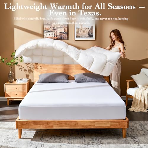 Gehtmnl Goose Down Fiber Comforter Queen Size – All Season Naturally Breathable Down Comforters, Luxury Hotel Collection Duvet Insert with 8 Corner Tabs, Cotton Fabric & Baffle Box (White,50oz Fill) - Image 2