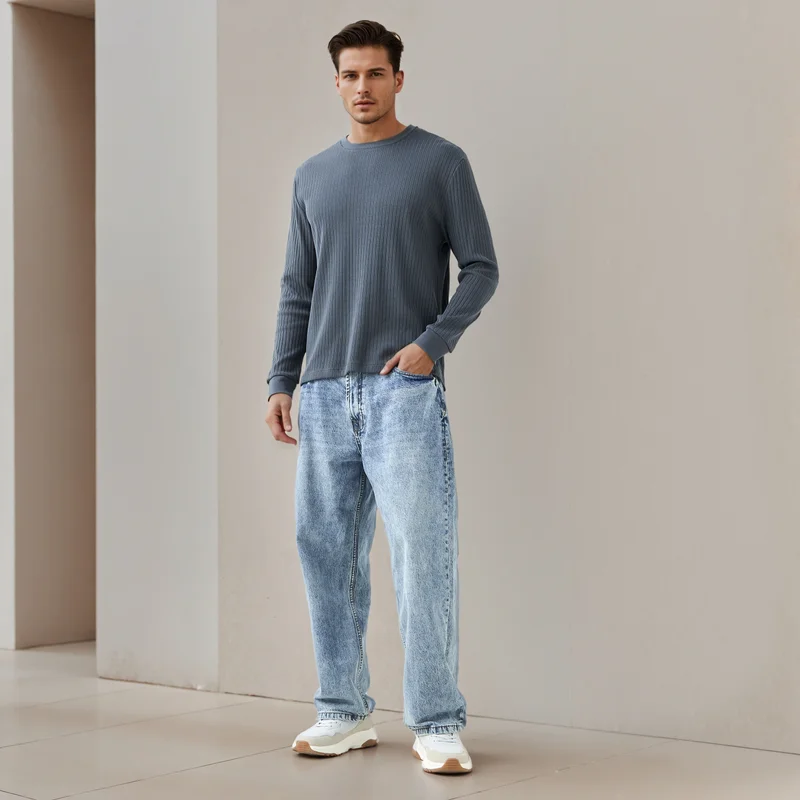 Splash FAV Men Regular Fit Crew Neck Long Sleeves Ribbed T-shirt