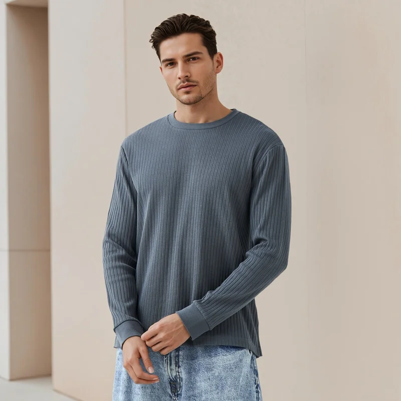 سبلاش فيڤ Men Regular Fit Crew Neck Long Sleeves Ribbed T-shirt