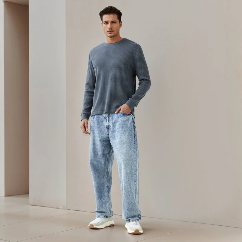 سبلاش فيڤ Men Regular Fit Crew Neck Long Sleeves Ribbed T-shirt