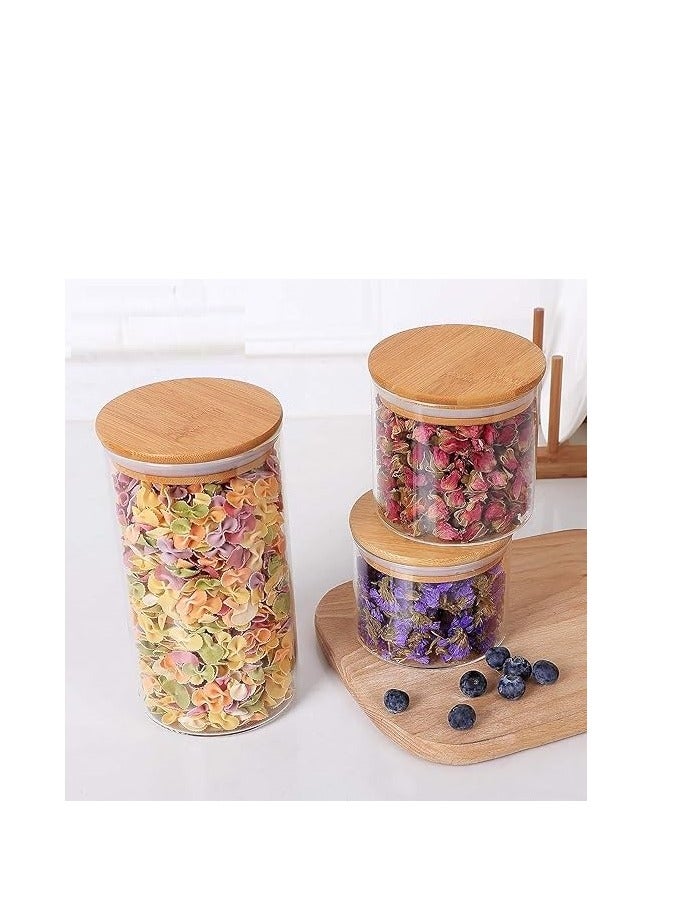 HOME ZONE Airtight Canisters for Bulk Food Storage (Set of 3) 600ml/750ml/1478ml BPA Free High Borosilicate Glass Cookies Jar with Bamboo Lid, Cylinder Cereal Container with Sealing - Image 4