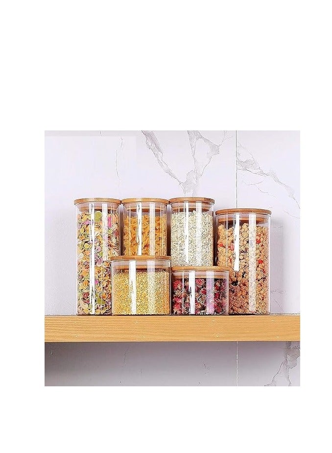 HOME ZONE Airtight Canisters for Bulk Food Storage (Set of 3) 600ml/750ml/1478ml BPA Free High Borosilicate Glass Cookies Jar with Bamboo Lid, Cylinder Cereal Container with Sealing - Image 5