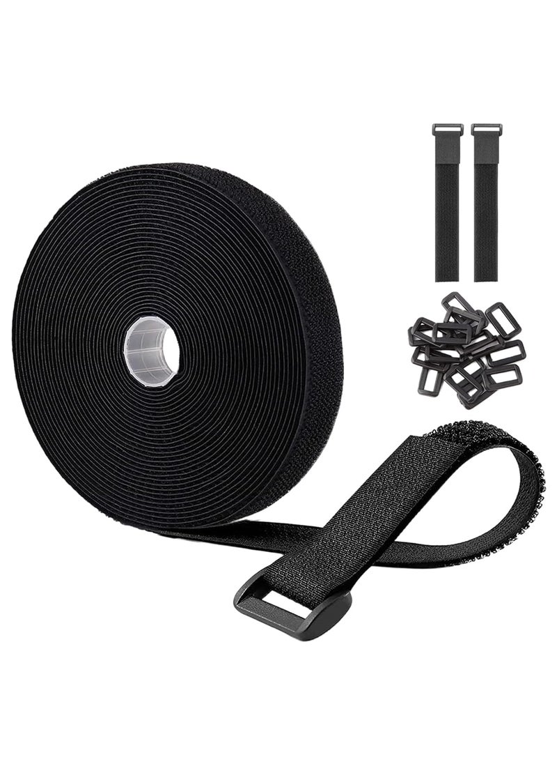 Jumpso 16Ft 1 inch Wide Cable Straps with 15 Buckles Reusable Heavy Duty Hook and Loop Straps Adjustable Straps for Home Office Desk Wire Cord Wraps Cable Management Storage Straps Black  - Image 1