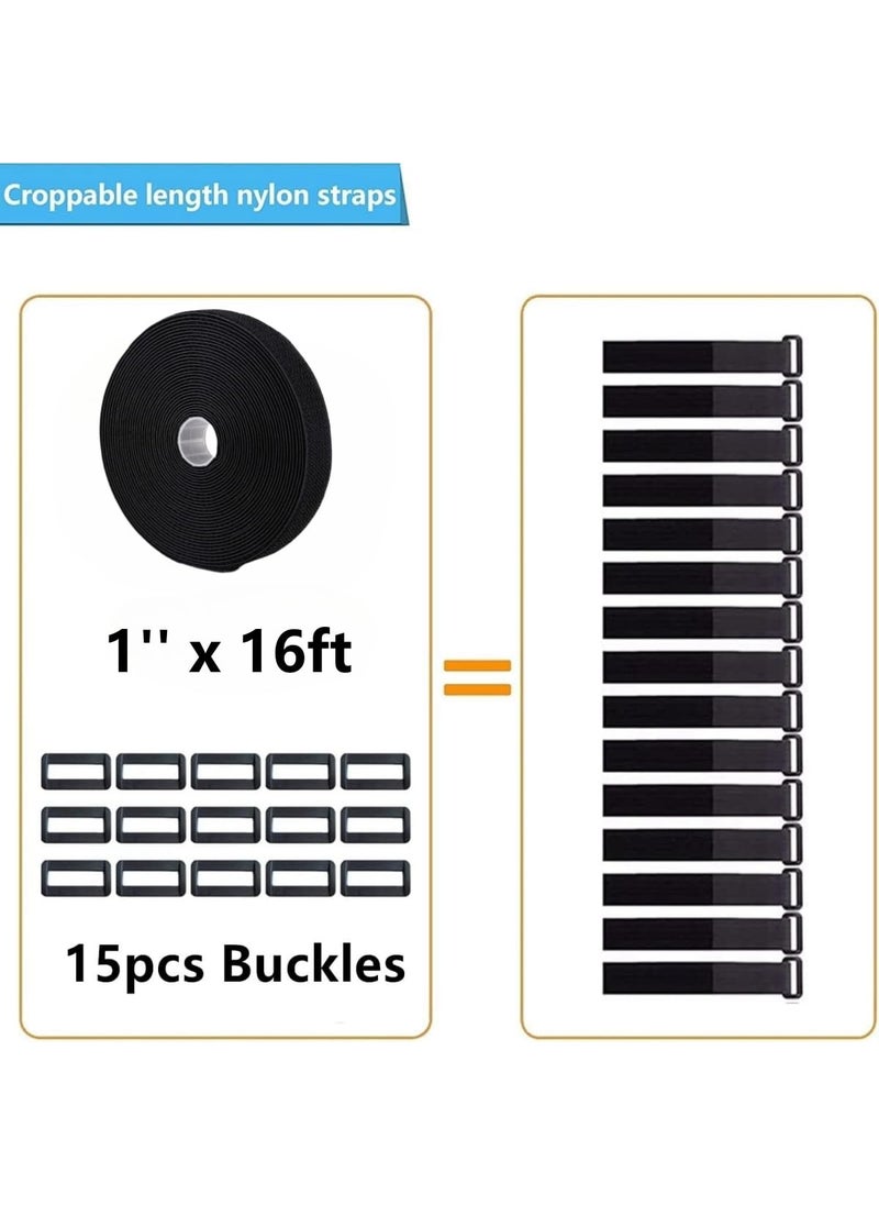 Jumpso 16Ft 1 inch Wide Cable Straps with 15 Buckles Reusable Heavy Duty Hook and Loop Straps Adjustable Straps for Home Office Desk Wire Cord Wraps Cable Management Storage Straps Black  - Image 2
