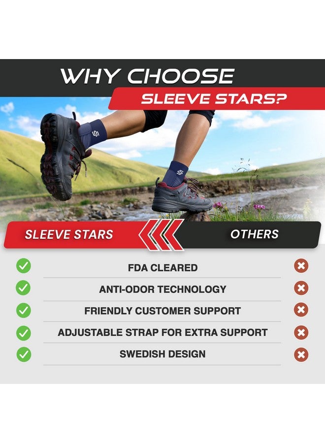 SS SLEEVE STARS Sleeve Stars Ankle Brace for Sprained Ankle, Plantar Fasciitis Relief Ankle Support for Women, Ankle Compression Sleeve w/ Strap (Single/Navy Blue)  - Image 4