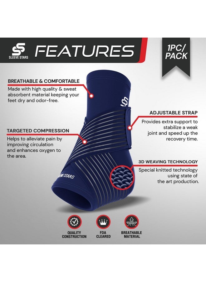 SS SLEEVE STARS Sleeve Stars Ankle Brace for Sprained Ankle, Plantar Fasciitis Relief Ankle Support for Women, Ankle Compression Sleeve w/ Strap (Single/Navy Blue)  - Image 3