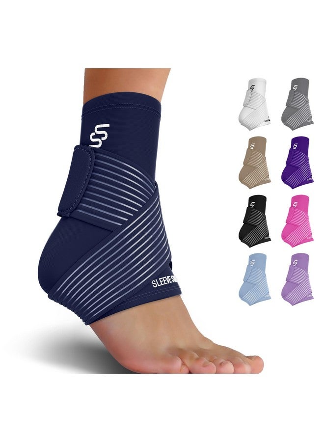 SS SLEEVE STARS Sleeve Stars Ankle Brace for Sprained Ankle, Plantar Fasciitis Relief Ankle Support for Women, Ankle Compression Sleeve w/ Strap (Single/Navy Blue)  - Image 1
