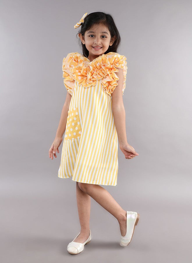 PinkChick Yellow Striped Ruffled A-Line Dress for Girls - Image 4