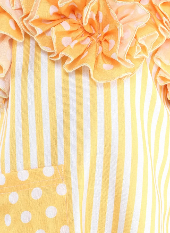 PinkChick Yellow Striped Ruffled A-Line Dress for Girls - Image 2