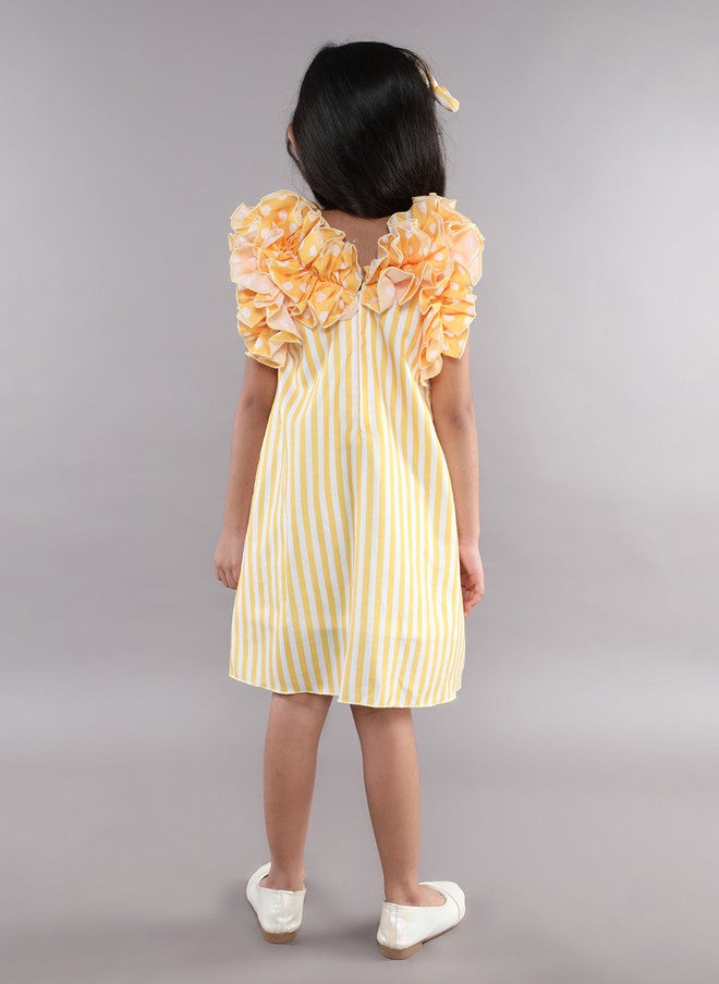 PinkChick Yellow Striped Ruffled A-Line Dress for Girls - Image 5