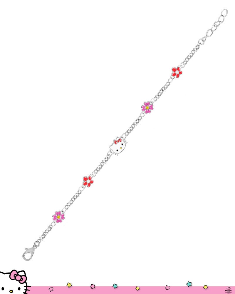 Hello Kitty Bracelet for Women with Flower Pendants 6.5" + 1", Silver Flash-Plated Sanrio Bracelet Officially Licensed - Image 4