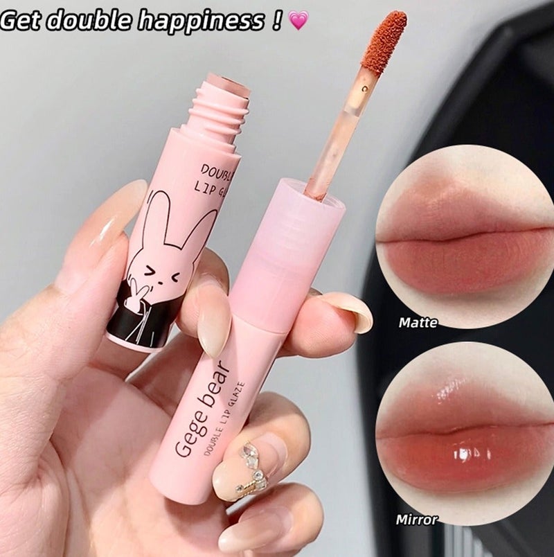 Gege Bear Double Ended Lip Glaze 2 in 1 Matte and Gloss Lip Tint Lightweight Non Sticky Hydrating Lip Makeup for Women 02 Honey Tea - Image 2