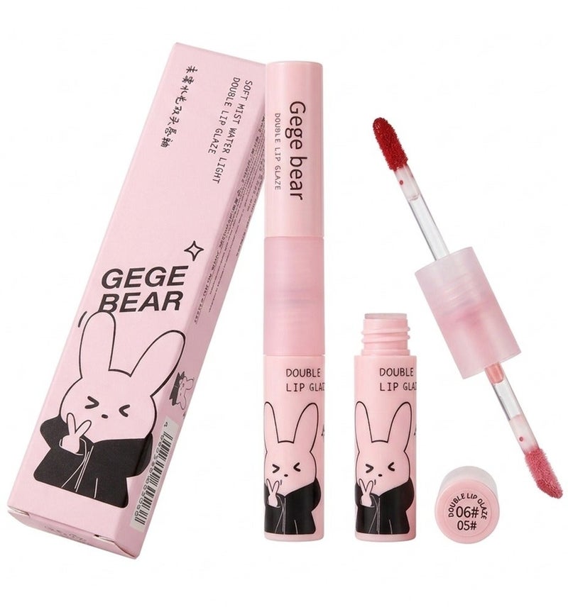 Gege Bear Double Ended Lip Glaze 2 in 1 Matte and Gloss Lip Tint Lightweight Non Sticky Hydrating Lip Makeup for Women 02 Honey Tea - Image 1