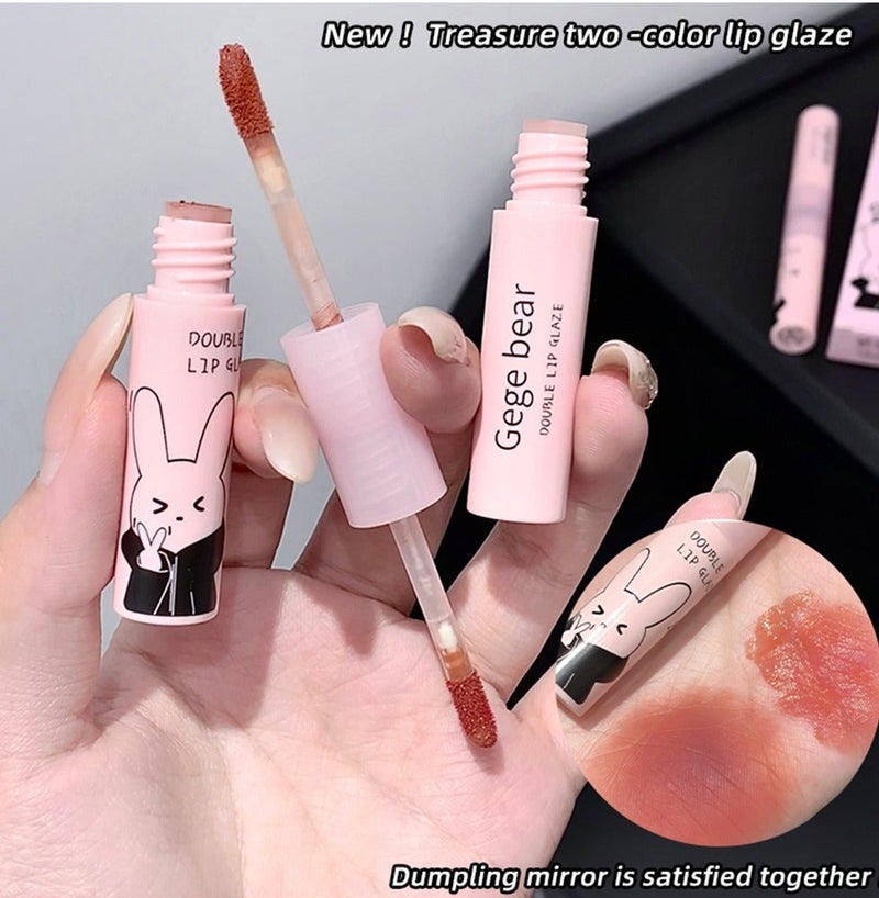 Gege Bear Double Ended Lip Glaze 2 in 1 Matte and Gloss Lip Tint Lightweight Non Sticky Hydrating Lip Makeup for Women 02 Honey Tea - Image 3