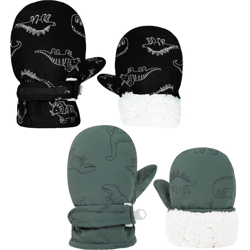 ENBAOHUI Baby GlovesToddler Snow Glove Waterproof Mittens Fleece Lined Winter Warm Glove Kids Snow Infant Ski Mitten for Baby Boys Girls Black Dino/Seagreen Blue Dino 6-24Months - Image 1