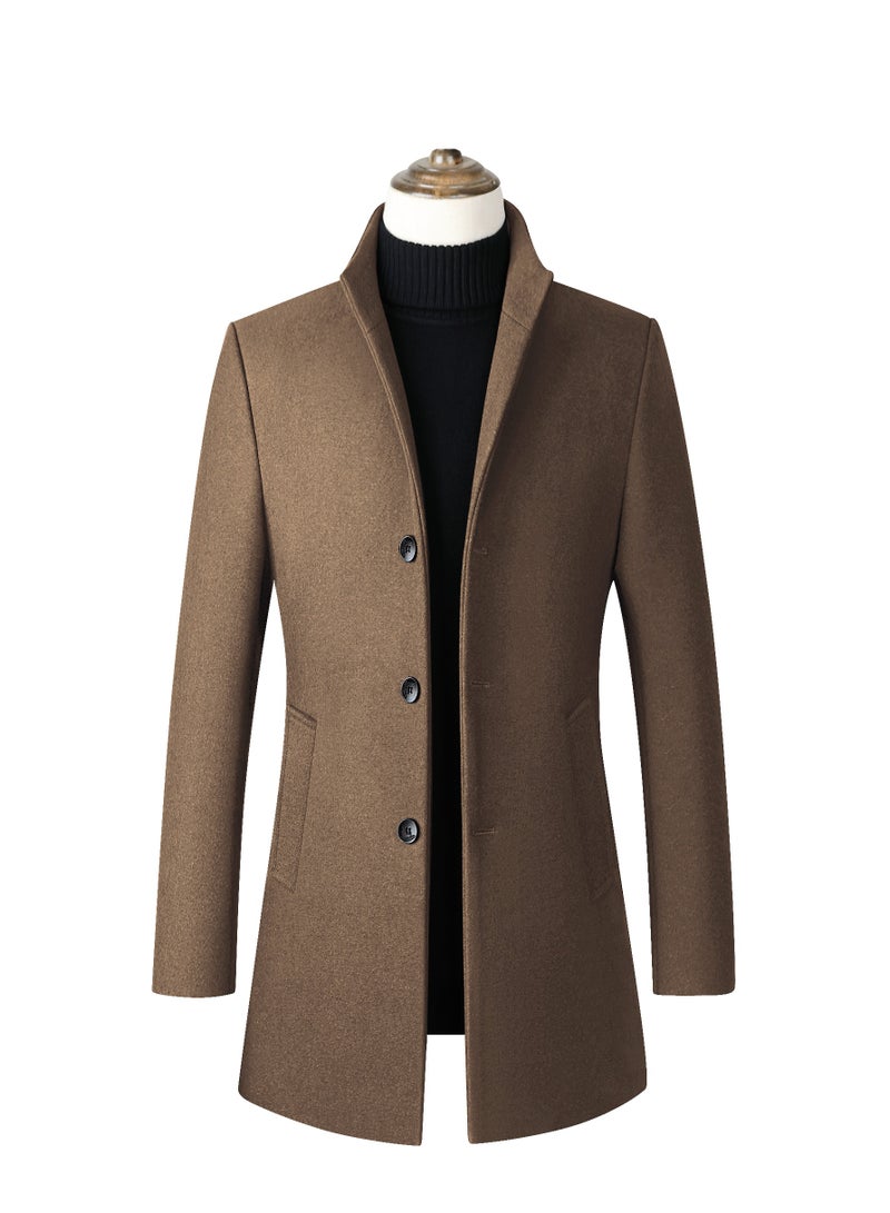 نيبمينينت معطف ترينش شتوي للرجال بلون موحد، سترة خارجية بأكمام طويلة، لون رملي