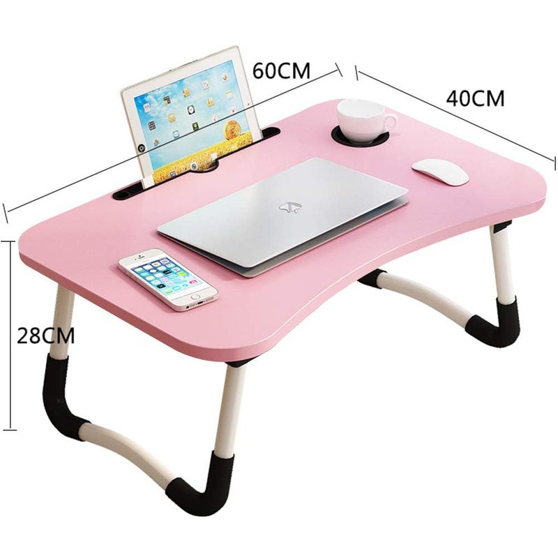 VebaCidi Lap Desk with Storage Drawer, Holders for Cup and Tablet, Tray Table with Foldable Legs, Laptop Bed Stand, Portable Standing Table for Sofa Couch Floor (23.6", Pink) - Image 3