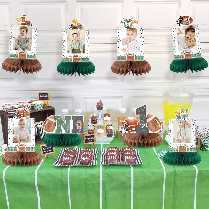 NUTTYBASH First Year Down Birthday Party Decorations, Football Birthday Party Decorations Honeycomb Centerpieces for Table, Football Photo Table Party Supplies for First Birthday Decorations for Boys - Image 3