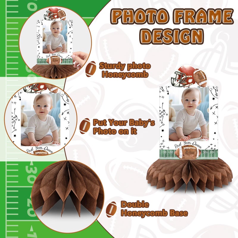 NUTTYBASH First Year Down Birthday Party Decorations, Football Birthday Party Decorations Honeycomb Centerpieces for Table, Football Photo Table Party Supplies for First Birthday Decorations for Boys - Image 5