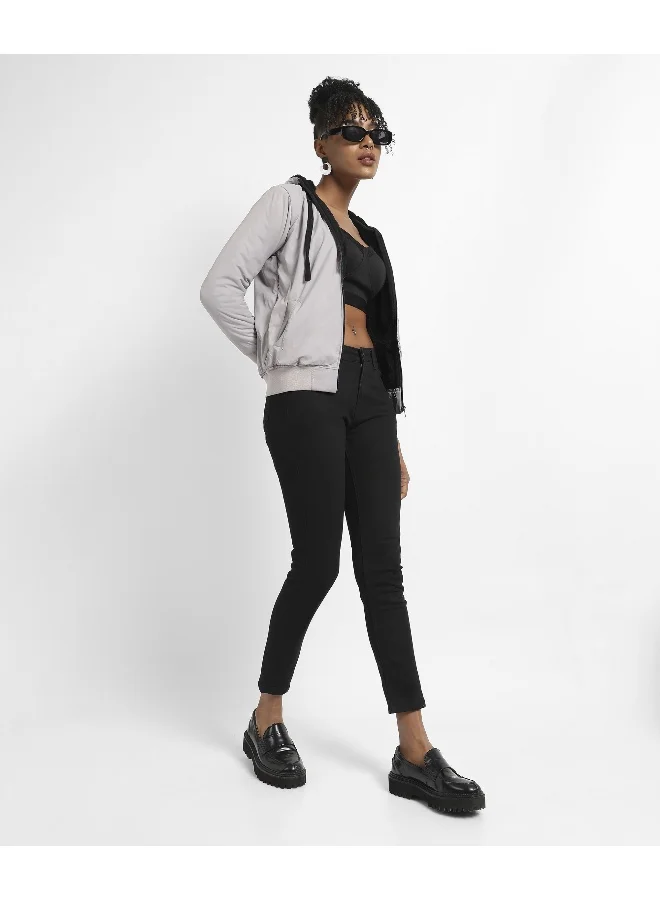 Pinacolada  Women's Light Grey Zip-Front Puffer Jacket With Contrast Drawstring for Women | Best Price UAE