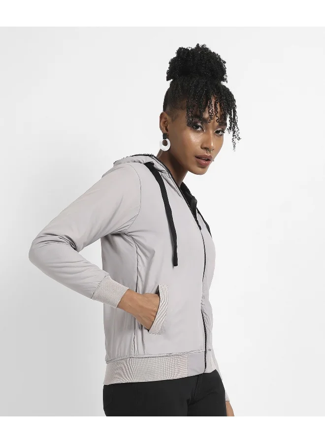 Pinacolada  Women's Light Grey Zip-Front Puffer Jacket With Contrast Drawstring for Women | Best Price UAE