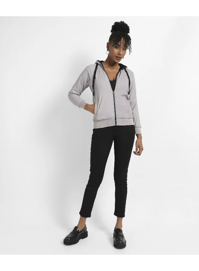 Pinacolada  Women's Light Grey Zip-Front Puffer Jacket With Contrast Drawstring for Women | Best Price UAE