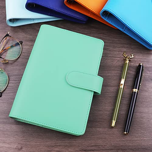Antner A6 Binder 6 Ring Refillable Notebook Planner for A6 Refill Paper, PU Leather Loose Leaf Personal Budget Planner Money Organizer Cash Stuffing Binder with Magnetic Buckle Closure, Light Green - Image 3