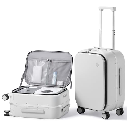 mixi 20 Inch Carry On Luggage 22x14x9 Airline Approved PC Hard Shell Suitcase Top Opening Aluminum Frame Travel Suitcases with Wheels, Smoke White - Image 1