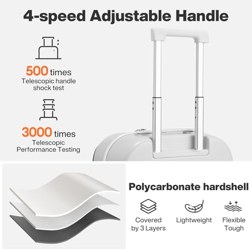 mixi 20 Inch Carry On Luggage 22x14x9 Airline Approved PC Hard Shell Suitcase Top Opening Aluminum Frame Travel Suitcases with Wheels, Smoke White - Image 4