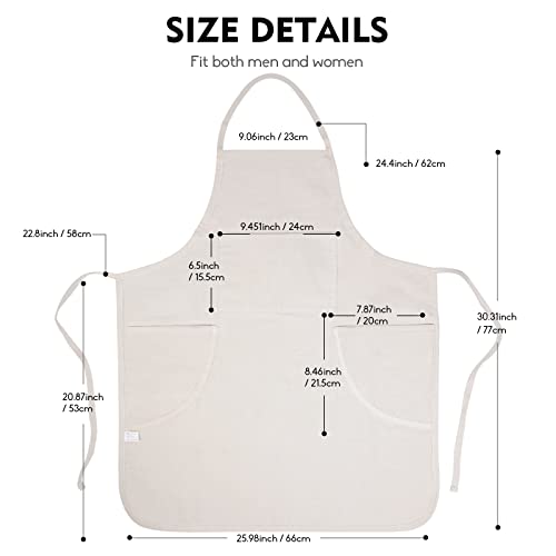 conda 100% Cotton Canvas Professional Bib Apron With 3 Pockets for Women Men Adults,Waterproof,Natural 31inch By 27inch - Image 3