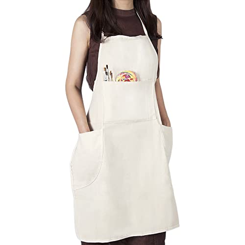 conda 100% Cotton Canvas Professional Bib Apron With 3 Pockets for Women Men Adults,Waterproof,Natural 31inch By 27inch - Image 2