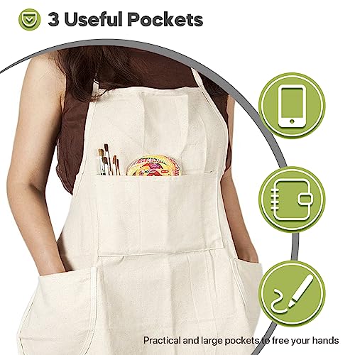conda 100% Cotton Canvas Professional Bib Apron With 3 Pockets for Women Men Adults,Waterproof,Natural 31inch By 27inch - Image 4
