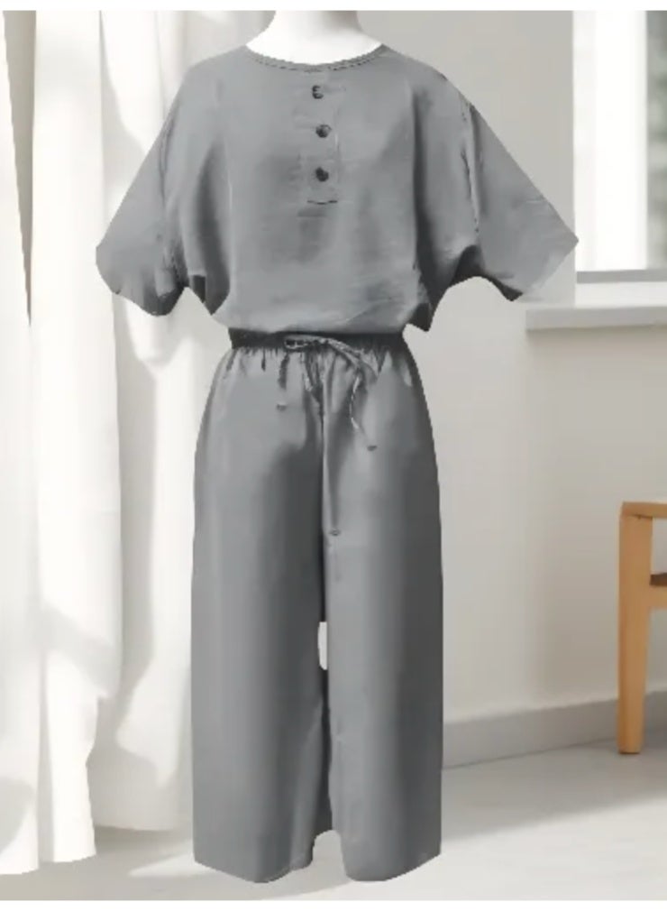 Women's Free Size 2 Piece Outfit Lounge Sets Summer Textured Batwing Sleeve Tops and Wide Leg Pant Set  - Image 1