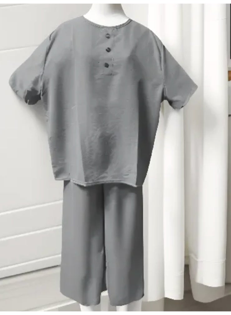 Women's Free Size 2 Piece Outfit Lounge Sets Summer Textured Batwing Sleeve Tops and Wide Leg Pant Set  - Image 4