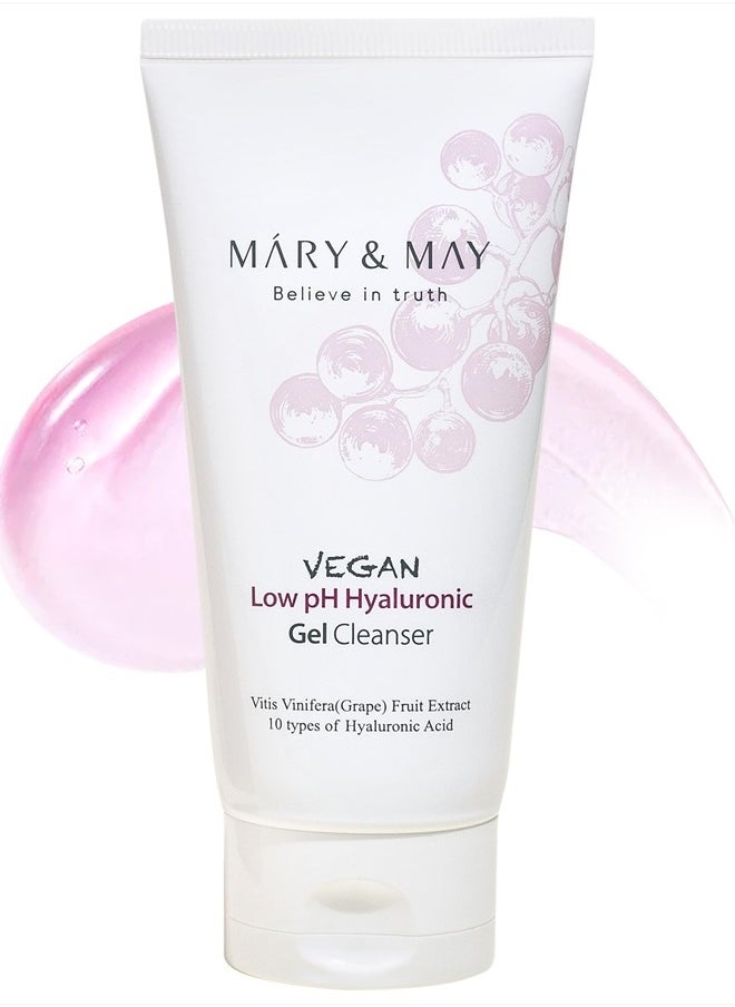 MARY & MAY Vegan Low pH Hyaluronic Gel Cleanser - pH-Balanced Non-Irritating Gel to Foam Hydrating Face Wash for Sensitive Skin - with Hyaluronic Acid, Grape and Cica Extract, 5.07 fl.oz.  - Image 1