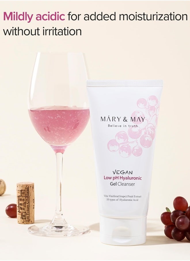 MARY & MAY Vegan Low pH Hyaluronic Gel Cleanser - pH-Balanced Non-Irritating Gel to Foam Hydrating Face Wash for Sensitive Skin - with Hyaluronic Acid, Grape and Cica Extract, 5.07 fl.oz.  - Image 3