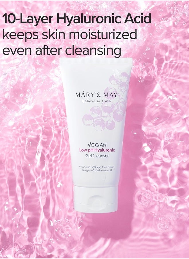MARY & MAY Vegan Low pH Hyaluronic Gel Cleanser - pH-Balanced Non-Irritating Gel to Foam Hydrating Face Wash for Sensitive Skin - with Hyaluronic Acid, Grape and Cica Extract, 5.07 fl.oz.  - Image 5
