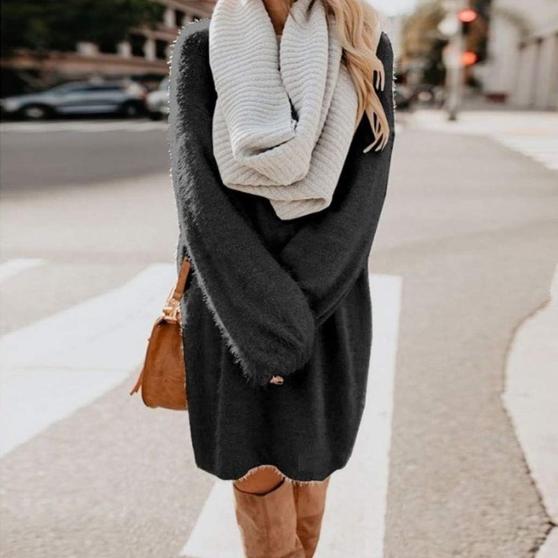 woobles Women's Loose Oversize Turtleneck Loose Fluffy Fuzzy Long Pullover Sweater Dress - Image 2
