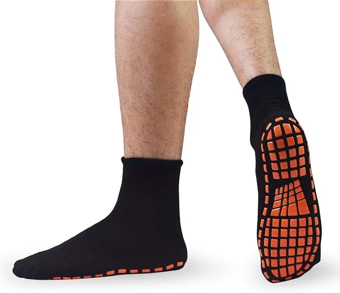 WKLOUYHE Non Slip Socks for Men House Socks with Grips 3 Pairs Anti-Skid Yoga Pilates Tile Wood Floors Hospital Slipper Sock_Free Size,Black,Grey And Navy - Image 3