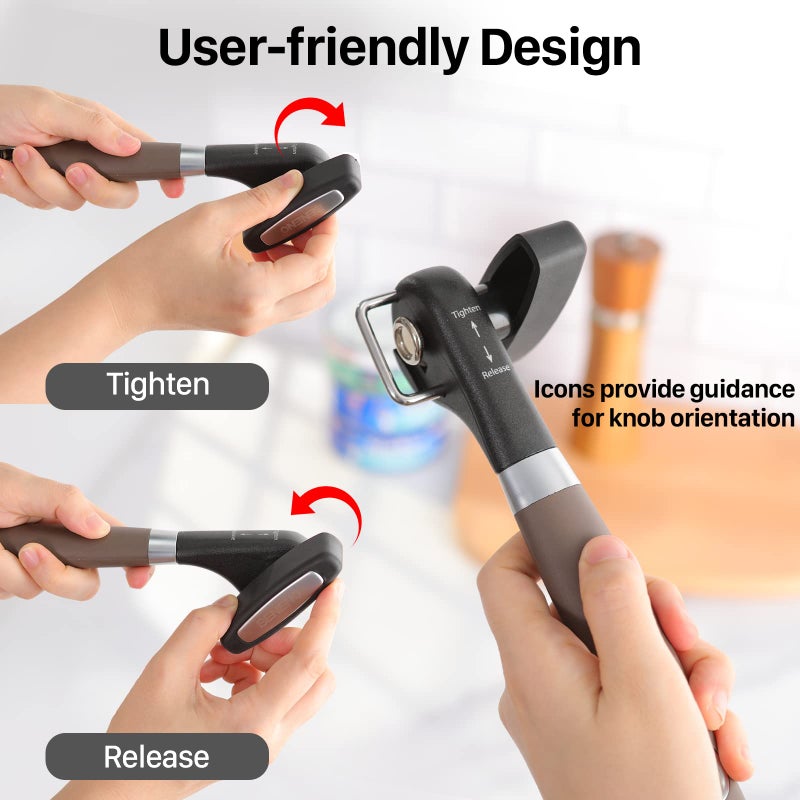 Beneno Can Opener, Manual Side Safe Cut Can Opener Smooth Edge with Durable Sharp Blade, Effort-Saving Knob & Comfortable Non-slip Handle, Brown - Image 5